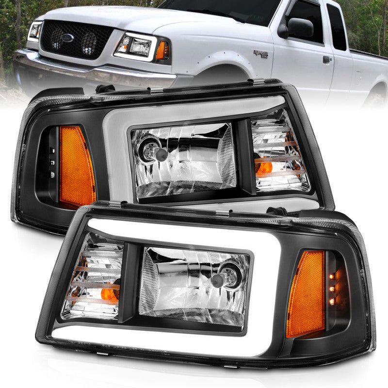 ANZO 2001-2011 Ford Ranger Crystal Headlights w/ Light Bar Black Housing-Headlights-ANZO-ANZ111511-SMINKpower Performance Parts