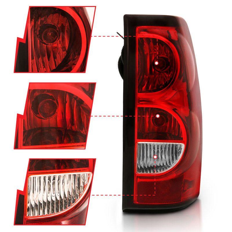 ANZO 2004-2007 Chevy Silverado Taillight Red/Clear Lens w/Black Trim (OE Replacement)-Tail Lights-ANZO-ANZ311302-SMINKpower Performance Parts