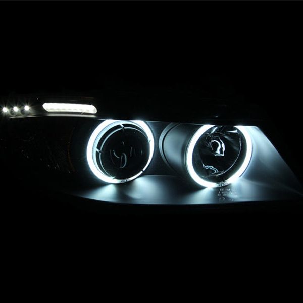 ANZO 2006-2008 BMW 3 Series E90-E91 Projector Headlights w/ Halo w/ LED Bar Black (CCFL)-Headlights-ANZO-ANZ121335-SMINKpower Performance Parts