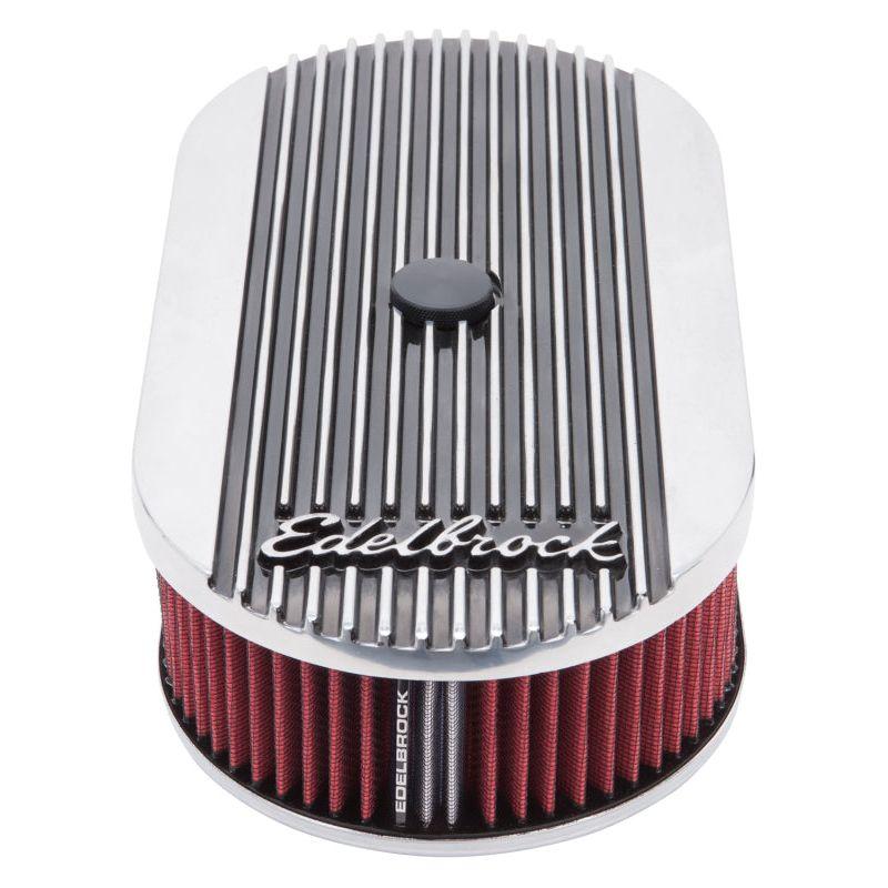 Edelbrock Air Cleaner Elite II Oval Single 4-Bbl Carb 2 5In Red Element Polished-Air Filters - Universal Fit-Edelbrock-EDE4273-SMINKpower Performance Parts