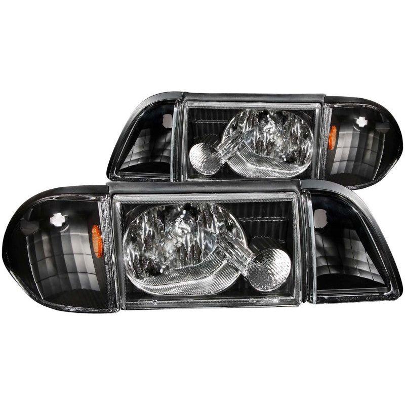 ANZO 1987-1993 Ford Mustang Crystal Headlights Black w/ Corner Lights 3pc-Headlights-ANZO-ANZ121192-SMINKpower Performance Parts