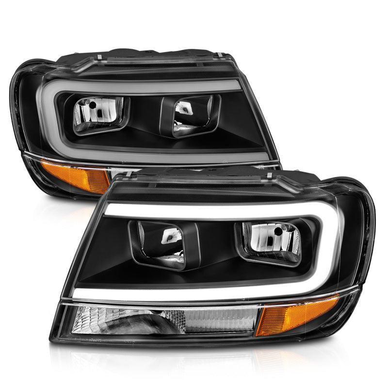 ANZO 99-04 Jeep Grand Cherokee Crystal Headlights - w/ Light Bar Black Housing - SMINKpower Performance Parts ANZ111537 ANZO