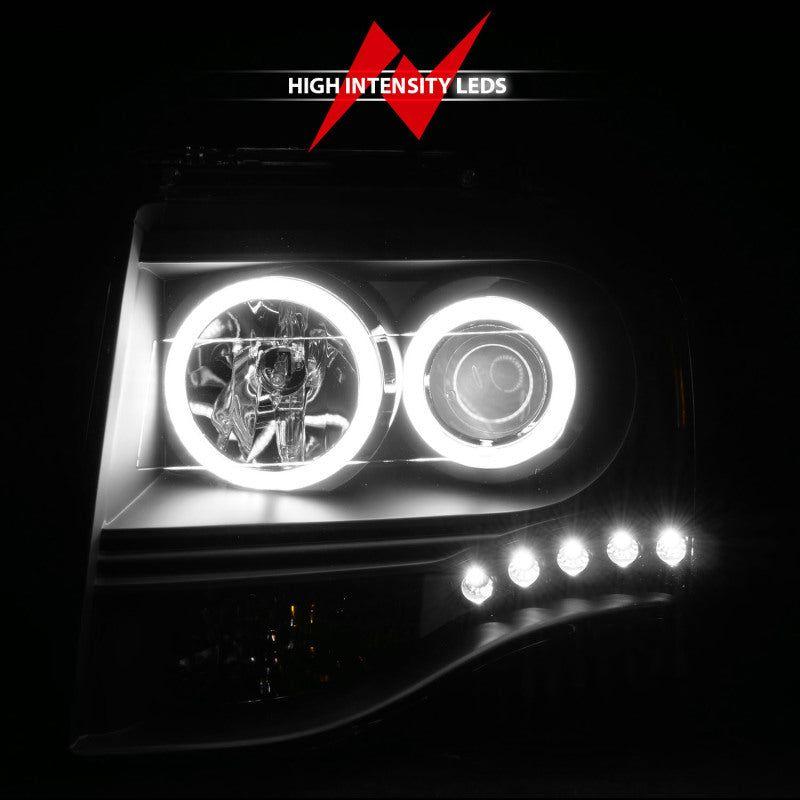 ANZO 2007-2014 Ford Expedition Projector Headlights w/ Halo Black-Headlights-ANZO-ANZ111113-SMINKpower Performance Parts