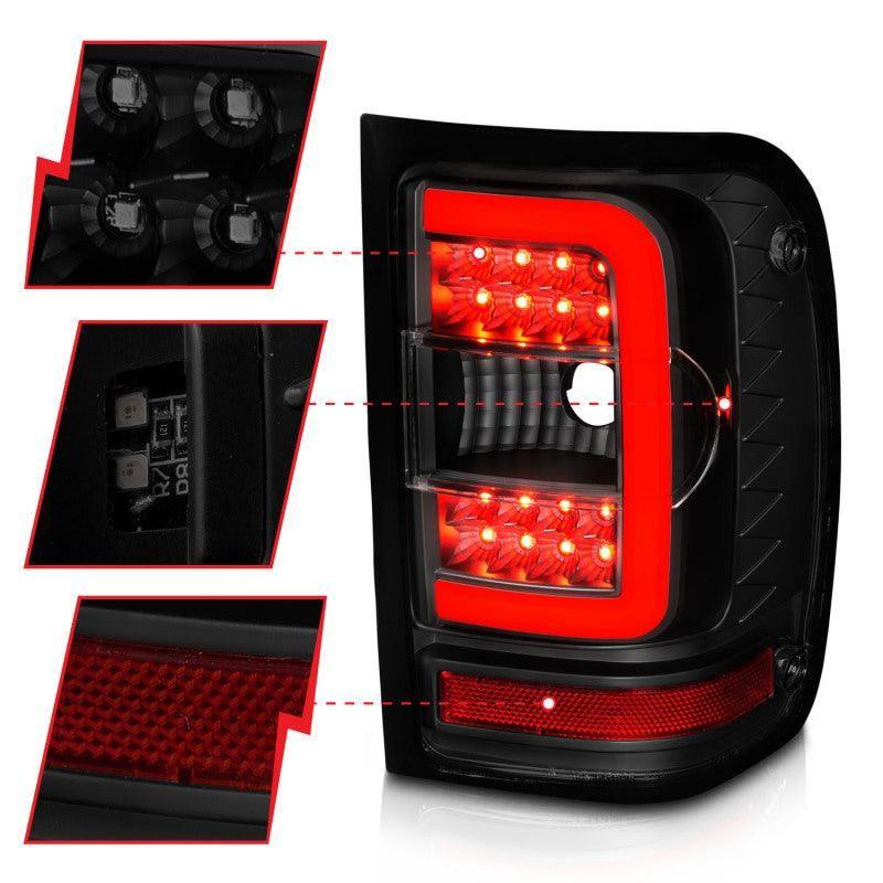 ANZO 01-11 Ford Ranger LED Taillights - Black Housing w/ Smoke Lens & Light Bar - SMINKpower Performance Parts ANZ311391 ANZO