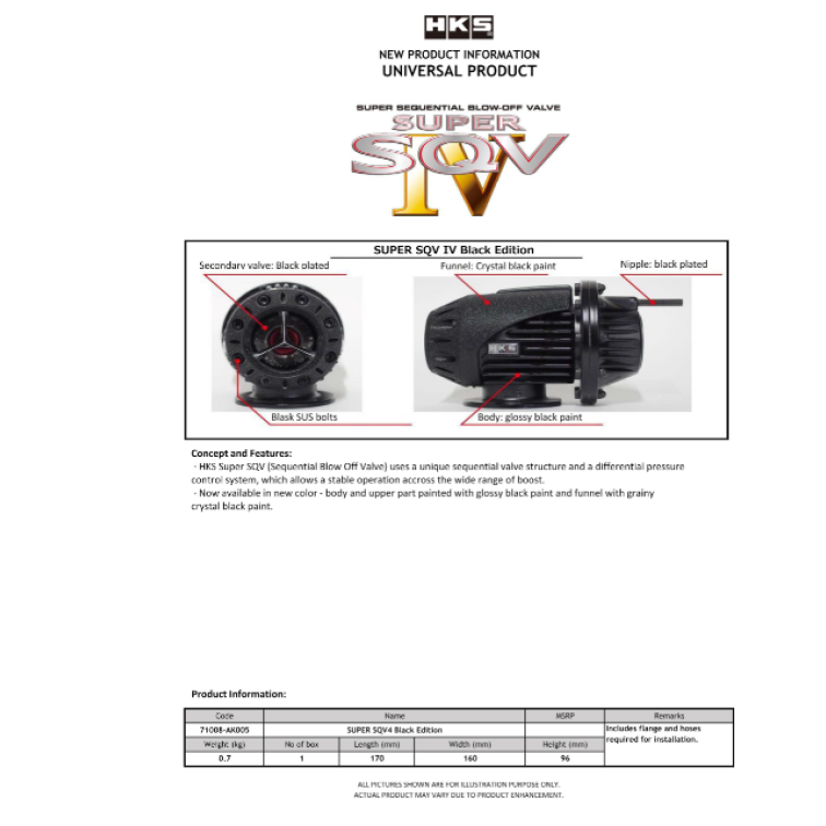 HKS SQV IV BLACK EDITION UNIVERSAL ASSY - SMINKpower Performance Parts HKS71008-AK005 HKS