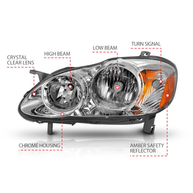 ANZO 2005-2008 Toyota Corolla Crystal Headlight Chrome Amber-Headlights-ANZO-ANZ121540-SMINKpower Performance Parts