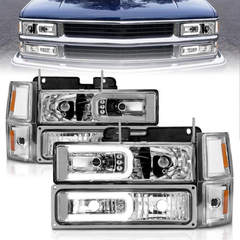ANZO 88-98 Chevrolet C1500 Crystal Headlights w/Light Bar Chrome Housing w/ Signal Side Markers 8Pcs - SMINKpower Performance Parts ANZ111529 ANZO