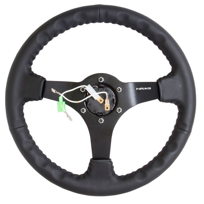 NRG Reinforced Steering Wheel (350mm / 3in. Deep) Bk Leather w/Bk BBall Stitch (Odi Bakchis Edition) - SMINKpower Performance Parts NRGRST-036MB-R NRG