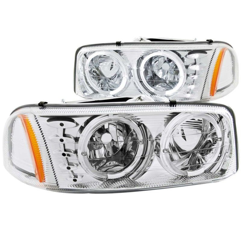 ANZO 1999-2006 Gmc Sierra 1500 Crystal Headlights w/ Halo and LED Chrome-Headlights-ANZO-ANZ111208-SMINKpower Performance Parts