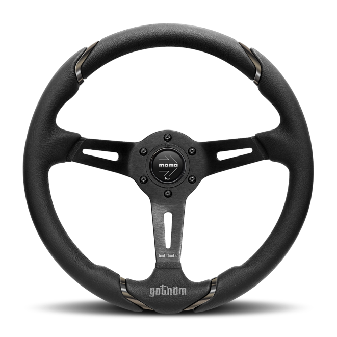 Momo Gotham Steering Wheel 350 mm - Black Leather/Black Spokes - SMINKpower Performance Parts MOMGOT35BK0B MOMO