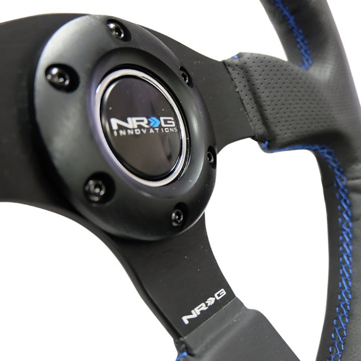 NRG Reinforced Steering Wheel (320mm) Black Leather w/Blue Stitching-Steering Wheels-NRG-NRGRST-012R-BL-SMINKpower Performance Parts