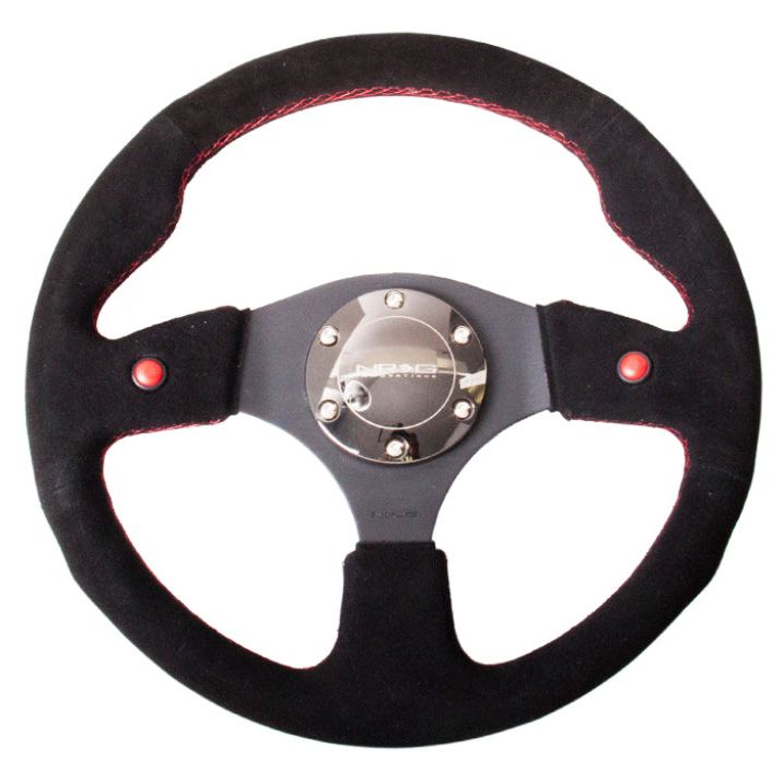 NRG Reinforced Steering Wheel (320mm) Blk Suede w/Dual Buttons-Steering Wheels-NRG-NRGRST-007S-SMINKpower Performance Parts