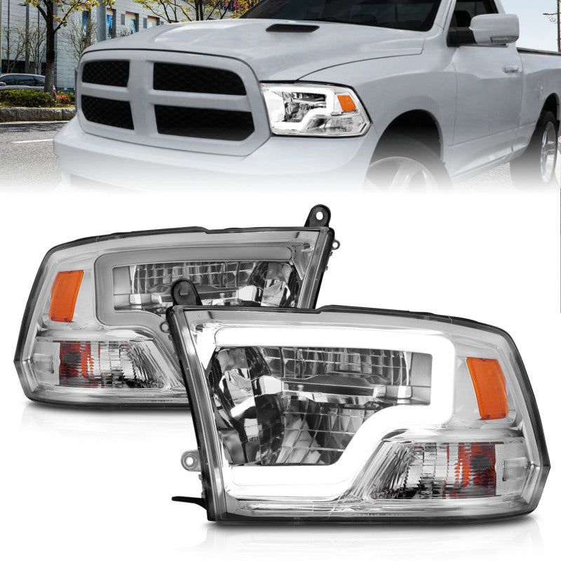 ANZO 2009-2020 Dodge Ram 1500 Full LED Square Projector Headlights w/ Chrome Housing Chrome Amber-Headlights-ANZO-ANZ111540-SMINKpower Performance Parts