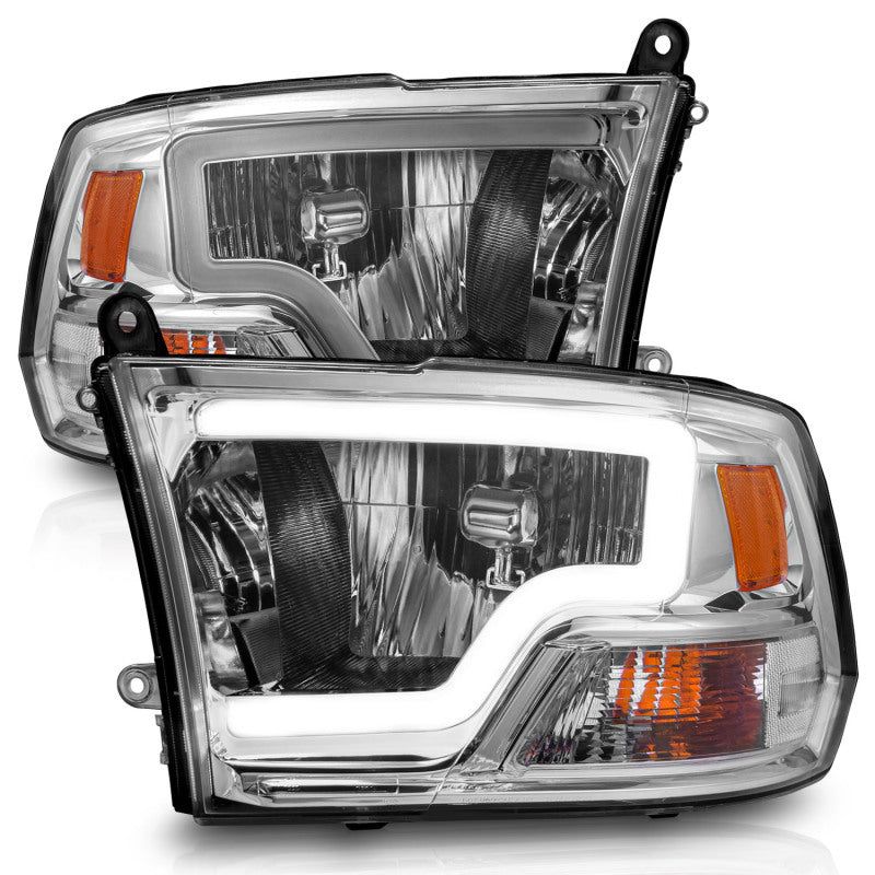 ANZO 2009-2018 Dodge Ram 1500/ 2500/ 3500 Crystal Headlights w/ Light Bar Chrome Housing-Headlights-ANZO-ANZ111516-SMINKpower Performance Parts