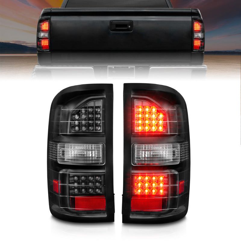 ANZO 2014-2018 GMC Sierra LED Tail Lights Black Housing Clear Lens-Tail Lights-ANZO-ANZ311397-SMINKpower Performance Parts