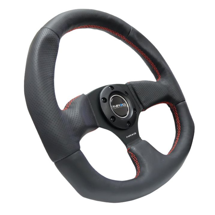 NRG Reinforced Steering Wheel (320mm Horizontal / 330mm Vertical) Leather w/Red Stitching - SMINKpower Performance Parts NRGRST-009R-RS NRG