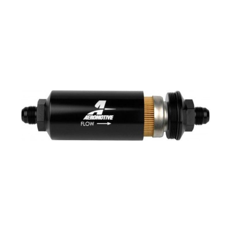 Aeromotive In-Line Filter - (AN -8 Male) 10 Micron Fabric Element Bright Dip Black Finish-Fuel Filters-Aeromotive-AER12377-SMINKpower Performance Parts
