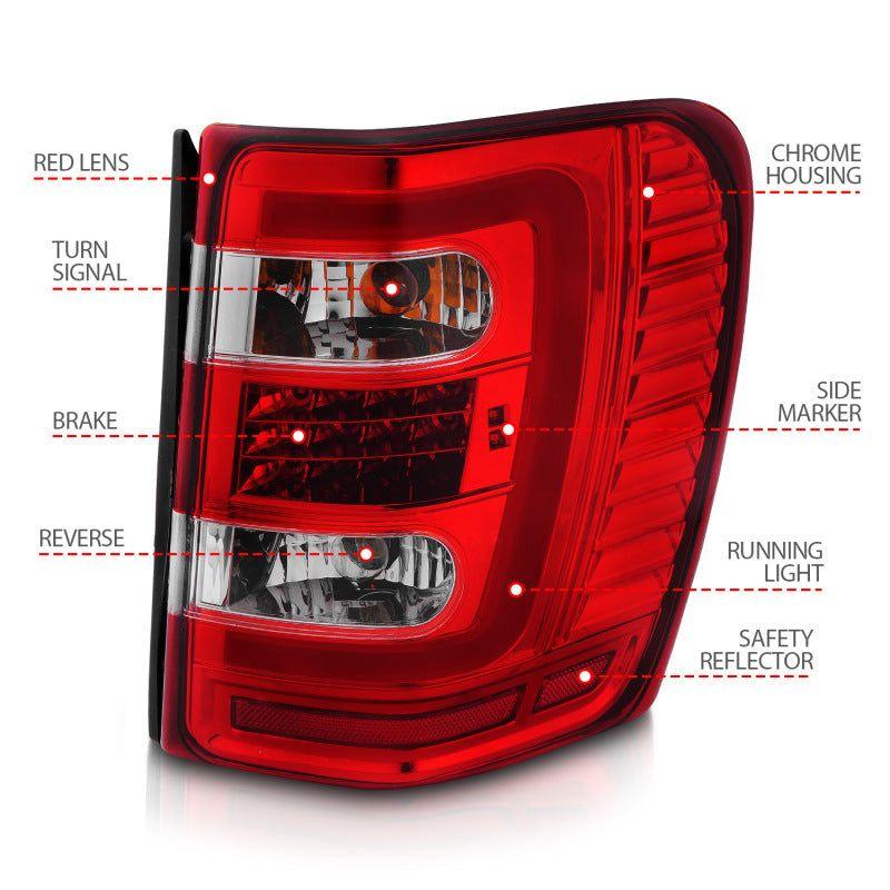 ANZO 1999-2004 Jeep Grand Cherokee LED Tail Lights w/ Light Bar Chrome Housing Red/Clear Lens - SMINKpower Performance Parts ANZ311396 ANZO