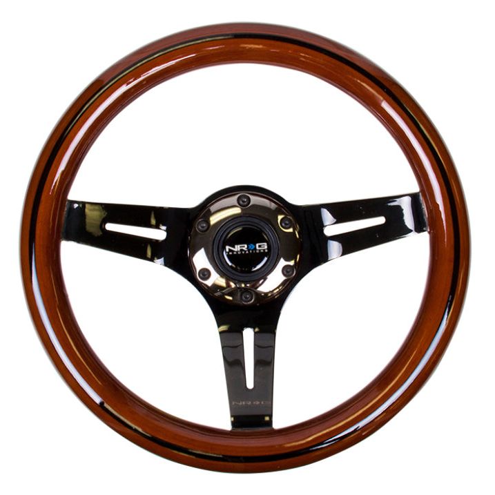 NRG Classic Wood Grain Steering Wheel (310mm) Dark Wood & Black Line Inlay w/Blk Chrome 3-Spoke Ctr. - SMINKpower Performance Parts NRGST-310BRB-BK NRG
