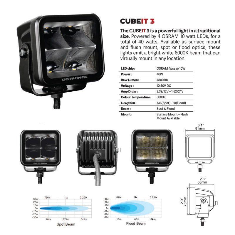 Go Rhino Xplor Blackout Series Cube LED Flood Light Kit (Flush Mount) 3x3 - Blk (Pair) - SMINKpower Performance Parts GOR750400321FCF Go Rhino