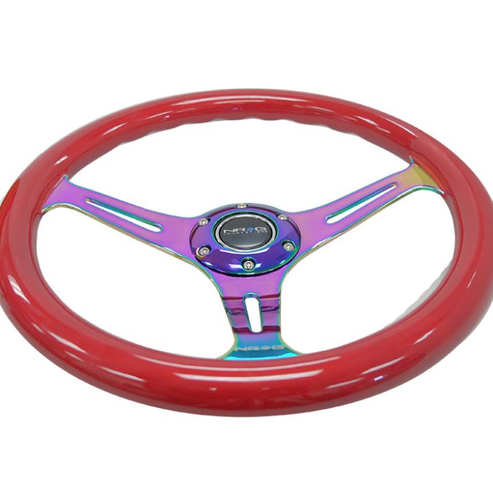 NRG Classic Wood Grain Steering Wheel (350mm) Red Grip w/Neochrome 3-Spoke Center-Steering Wheels-NRG-NRGST-015MC-RD-SMINKpower Performance Parts