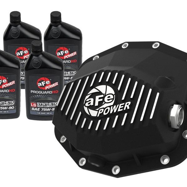 aFe POWER 21-22 Ram1500 TRX Hemi V8 6.2L PRO Series Rear Diff Cover Black w/Machined Fins & Gear Oil - SMINKpower Performance Parts AFE46-71281B aFe