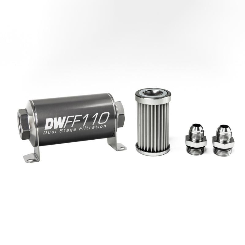 DeatschWerks Stainless Steel 8AN 5 Micron Universal Inline Fuel Filter Housing Kit (110mm) - SMINKpower Performance Parts DWK8-03-110-005K-8 DeatschWerks