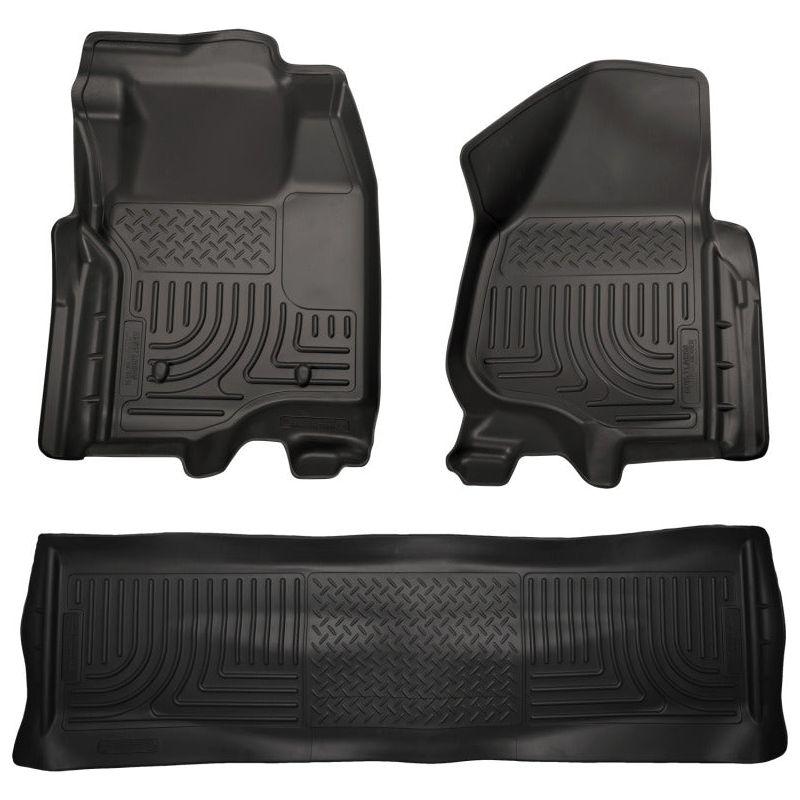 Husky Liners 11-12 Ford SD Crew Cab WeatherBeater Combo Black Floor Liners (w/o Manual Trans Case)-Floor Mats - Rubber-Husky Liners-HSL98711-SMINKpower Performance Parts