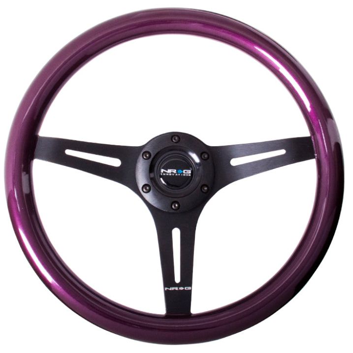 NRG Classic Wood Grain Steering Wheel (350mm) Purple Pearl/Flake Paint w/Black 3-Spoke Center - SMINKpower Performance Parts NRGST-015BK-PP NRG