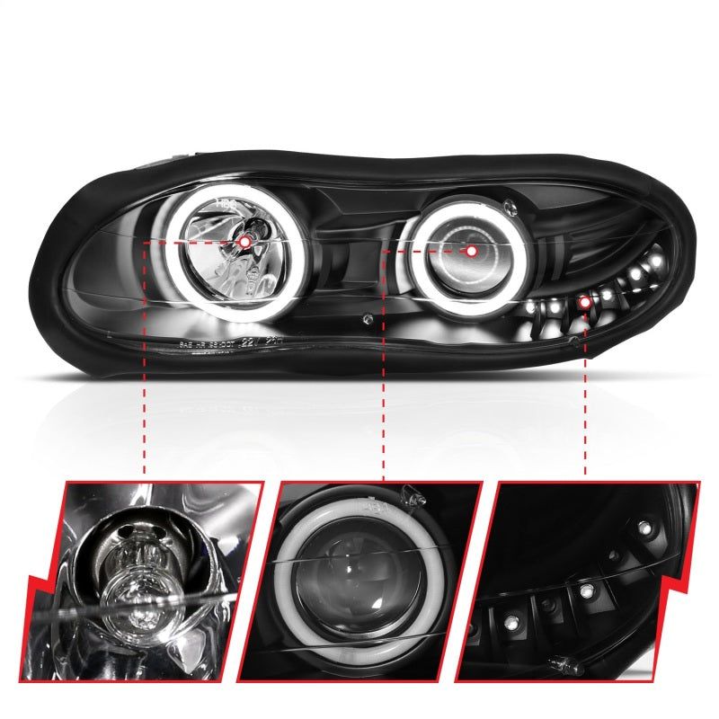 ANZO 1998-2002 Chevrolet Camaro Projector Headlights w/ Halo Black-Headlights-ANZO-ANZ121160-SMINKpower Performance Parts