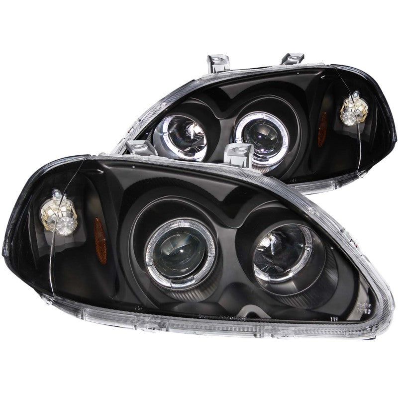 ANZO 1996-1998 Honda Civic Projector Headlights w/ Halo Black-Headlights-ANZO-ANZ121068-SMINKpower Performance Parts