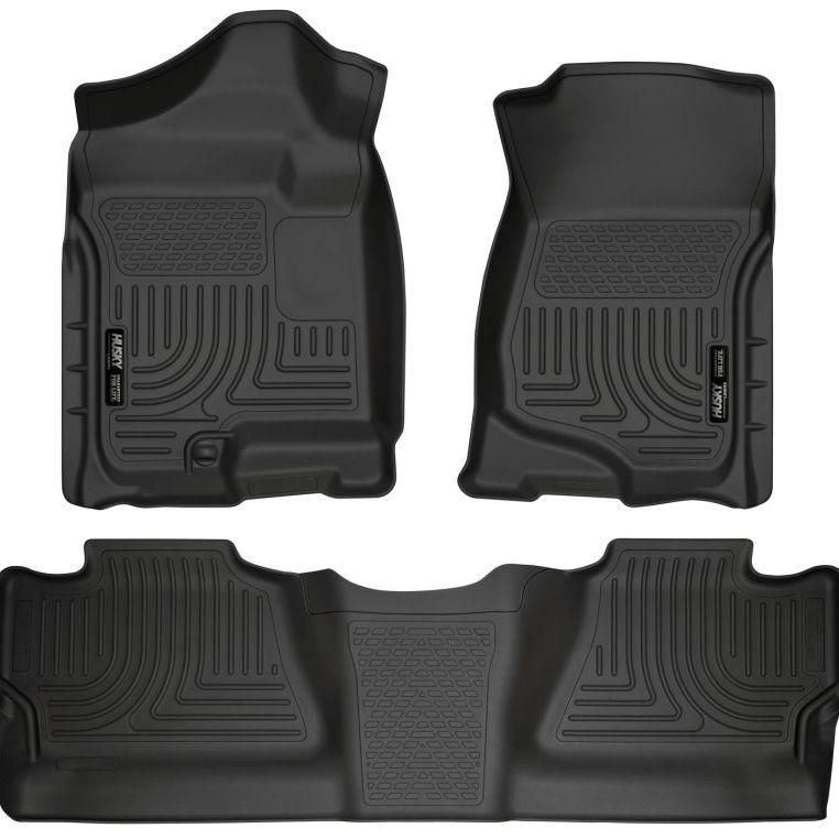 Husky Liners 07-12 Chevy Silverado/GMC Sierra Crew Cab WeatherBeater Combo Black Floor Liners-Floor Mats - Rubber-Husky Liners-HSL98201-SMINKpower Performance Parts