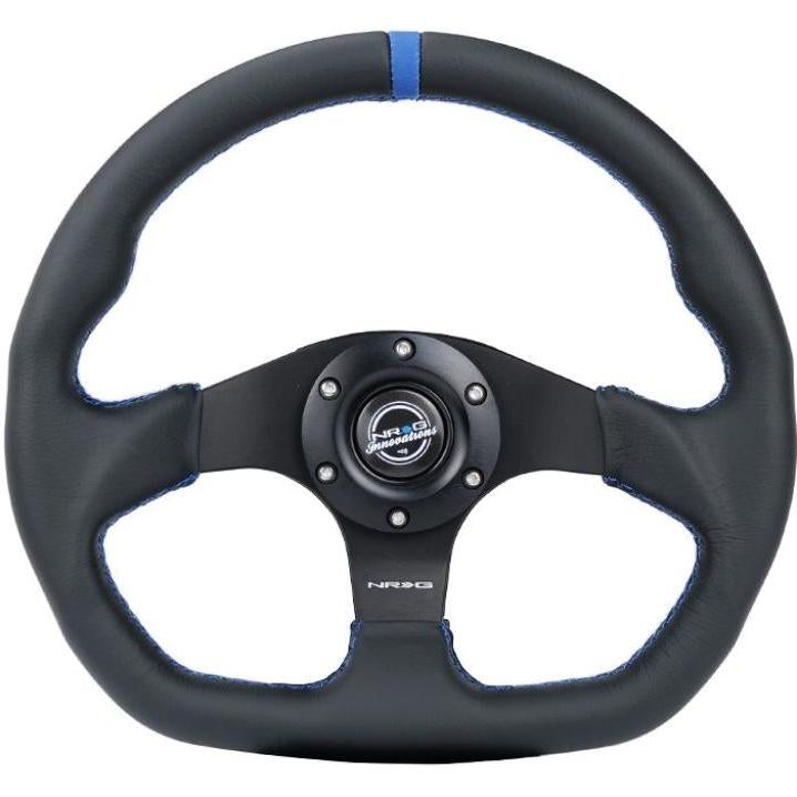 NRG Reinforced Steering Wheel (320mm) Sport Leather Flat Bottom w/ Blue Center/ Blue Stitching-Steering Wheels-NRG-NRGRST-024MB-R-BL-SMINKpower Performance Parts