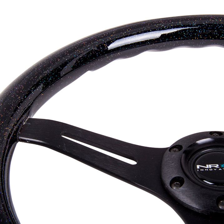 NRG Classic Wood Grain Steering Wheel (350mm) Black Sparkled Grip w/Black 3-Spoke Center-Steering Wheels-NRG-NRGST-015BK-BSB-SMINKpower Performance Parts
