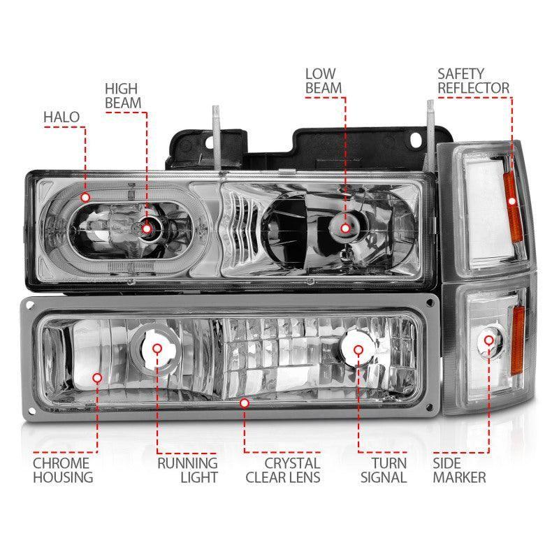 ANZO 88-98 Chevrolet C1500 Crystal Headlights Chrome Housing w/ Signal and Side Marker Lights - SMINKpower Performance Parts ANZ111508 ANZO