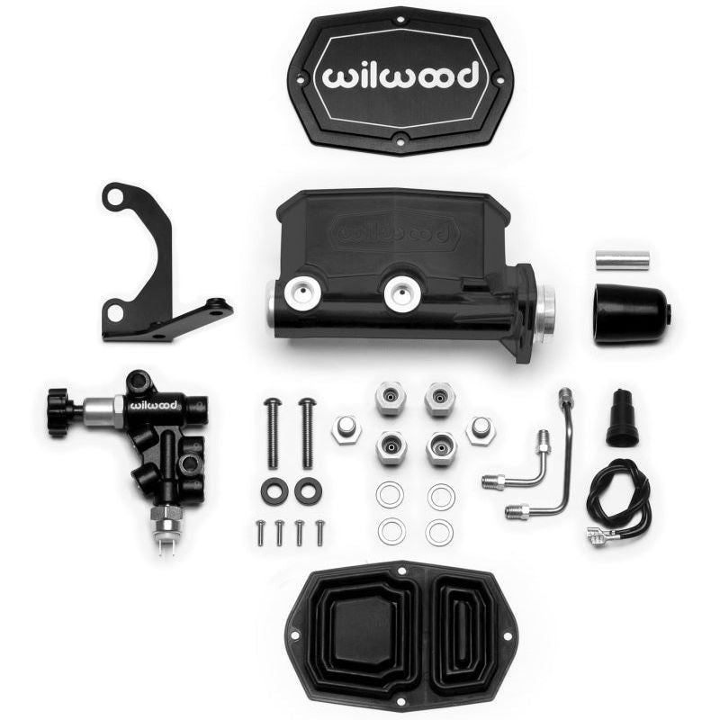 Wilwood Compact Tandem M/C - 1in Bore - w/Bracket and Valve (Pushrod) - Black - SMINKpower Performance Parts WIL261-14963-BK Wilwood