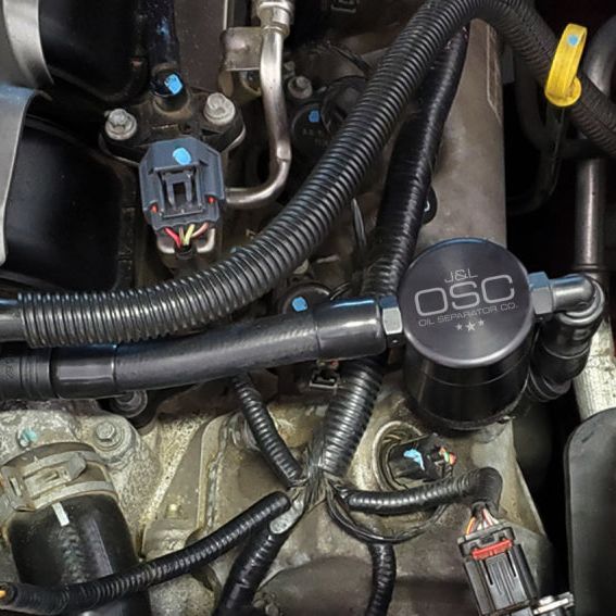 J&L 05-10 Ford Mustang GT Driver Side Oil Separator 3.0 V2 - Black Anodized - SMINKpower Performance Parts JLT3051D-B J&L