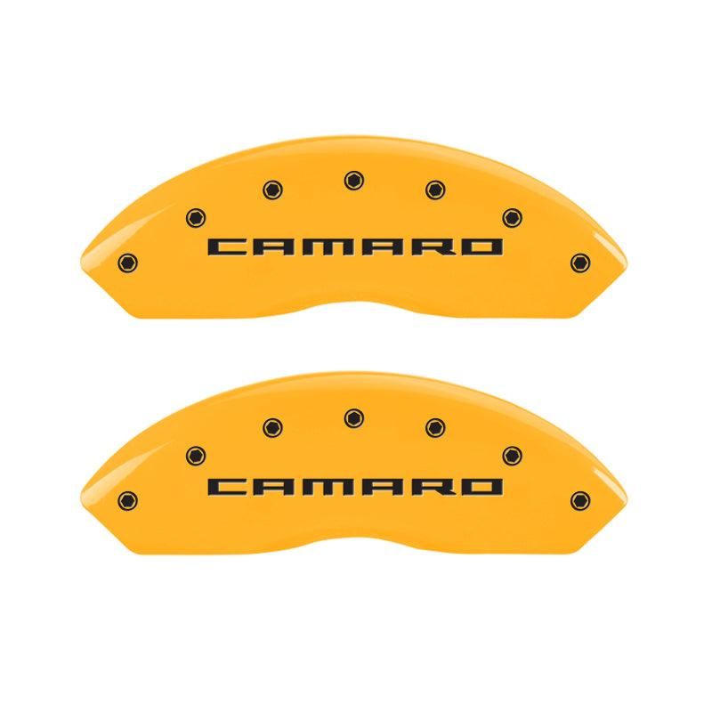 MGP 4 Caliper Covers Engraved Front & Rear Gen 5/Camaro Yellow finish black ch - SMINKpower Performance Parts MGP14240SCA5YL MGP