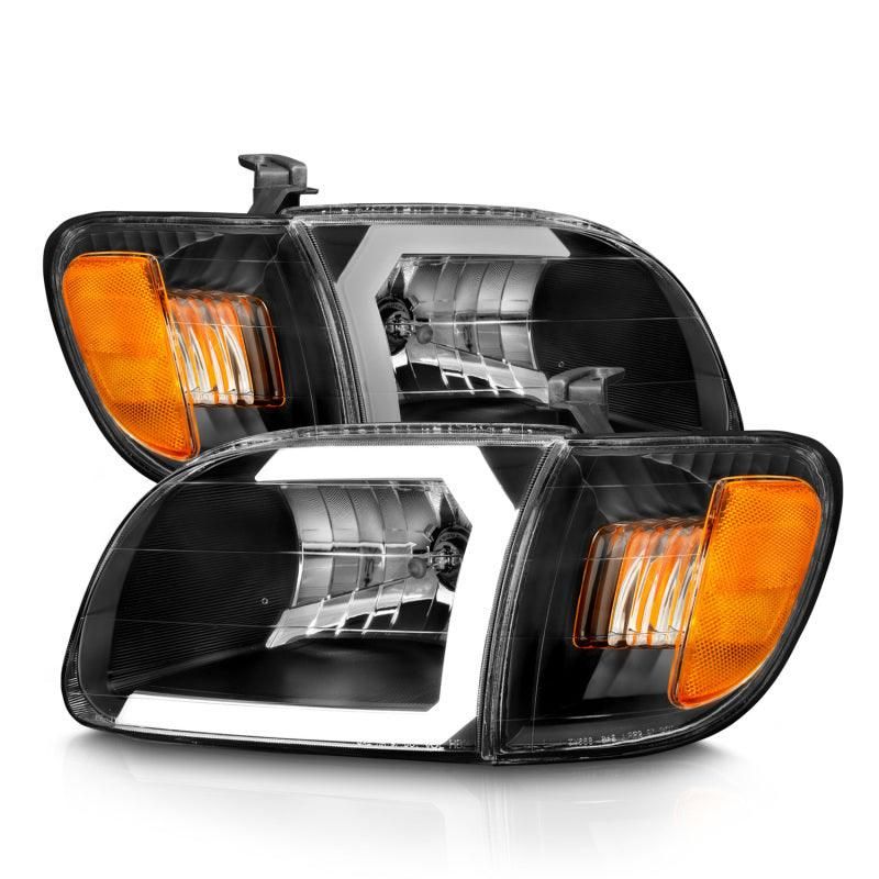 ANZO 00-04 Toyota Tundra (Fits Reg/Acc Cab Only) Crystal Headlights w/Light Bar Black w/Corner Light - SMINKpower Performance Parts ANZ111579 ANZO