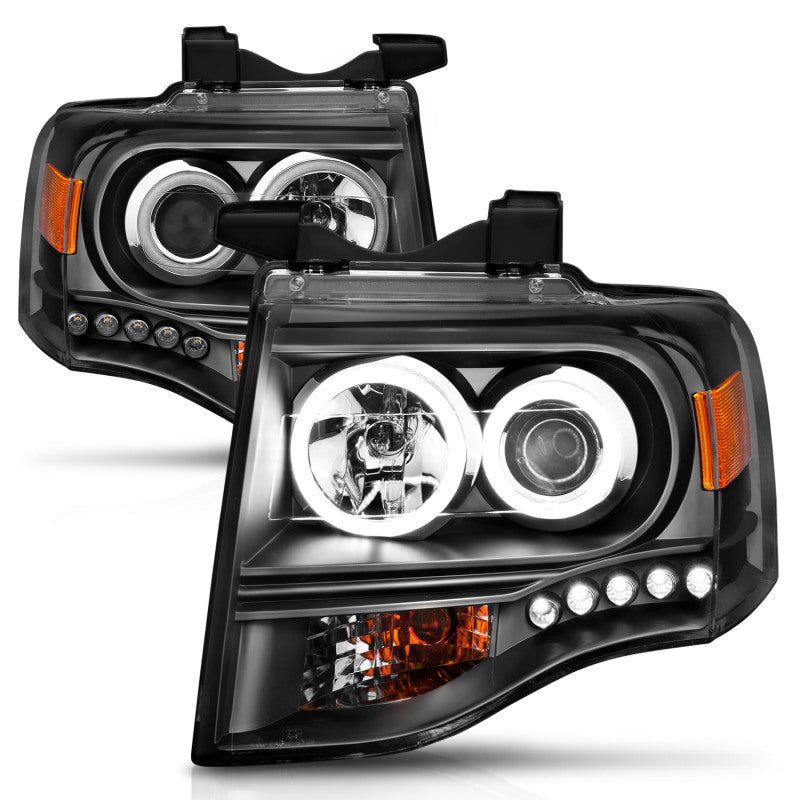 ANZO 2007-2014 Ford Expedition Projector Headlights w/ Halo Black-Headlights-ANZO-ANZ111113-SMINKpower Performance Parts