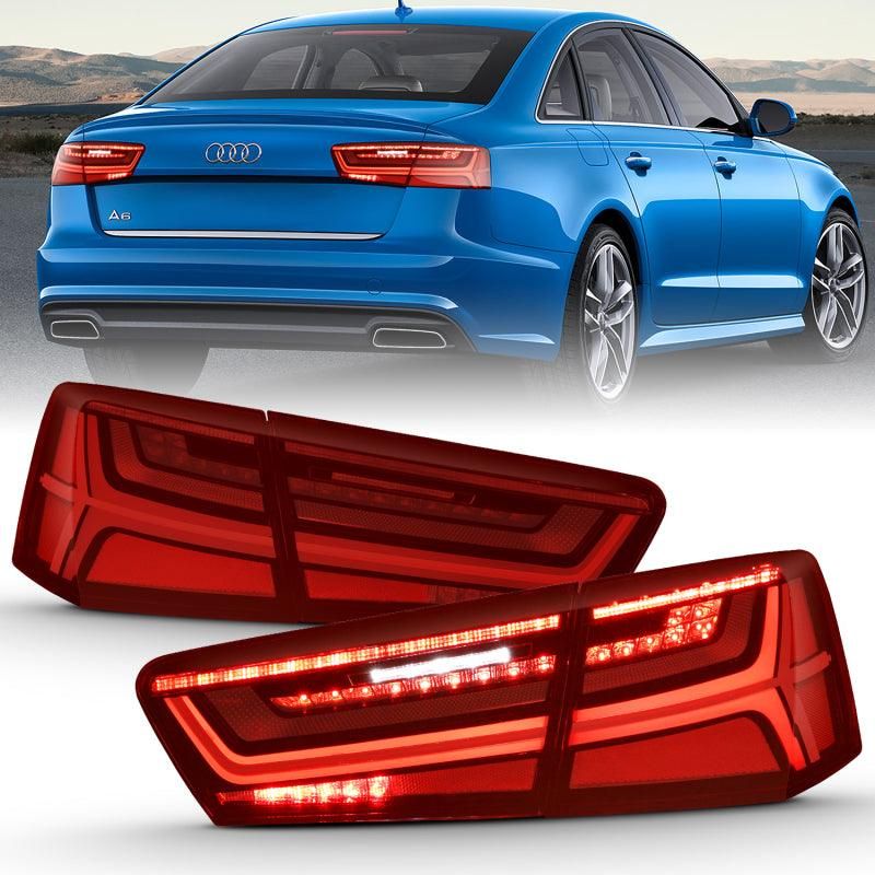 ANZO 2012-2018 Audi A6 LED Taillight Black Housing Red/Clear Lens 4 pcs (Sequential Signal) - SMINKpower Performance Parts ANZ321353 ANZO