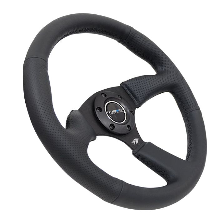 NRG Reinforced Steering Wheel (350mm / 2.5in. Deep) Blk Leather Comfort Grip w/5mm Matte Blk Spokes-Steering Wheels-NRG-NRGRST-023MB-R-SMINKpower Performance Parts