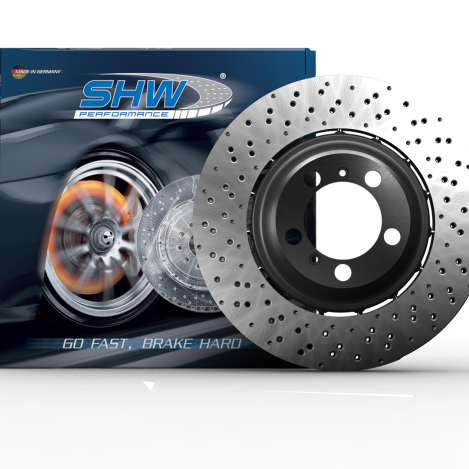 SHW 20-21 Porsche 718 Cayman GT4 4.0L Left Rear Drilled-Dimp Lightweight Brake Rotor (98135240781)-Brake Rotors - Drilled-SHW Performance-SHWPRL41987-SMINKpower Performance Parts