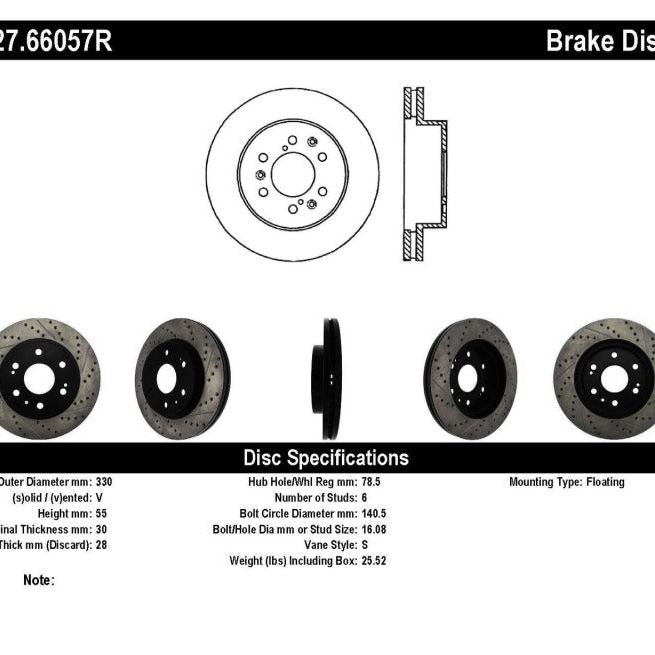 StopTech 05-10 GMC Sierra 1500 (w Rear Drum) / 07-09 GMC Yukon Front Right Slotted & Drilled Rotor-Brake Rotors - Slot & Drilled-Stoptech-STO127.66057R-SMINKpower Performance Parts