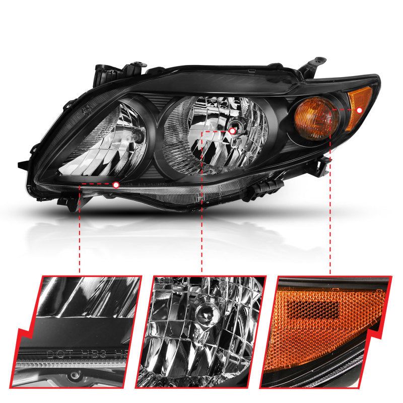 ANZO 2009-2010 Toyota Corolla Crystal Headlight Black Amber-Headlights-ANZO-ANZ121541-SMINKpower Performance Parts