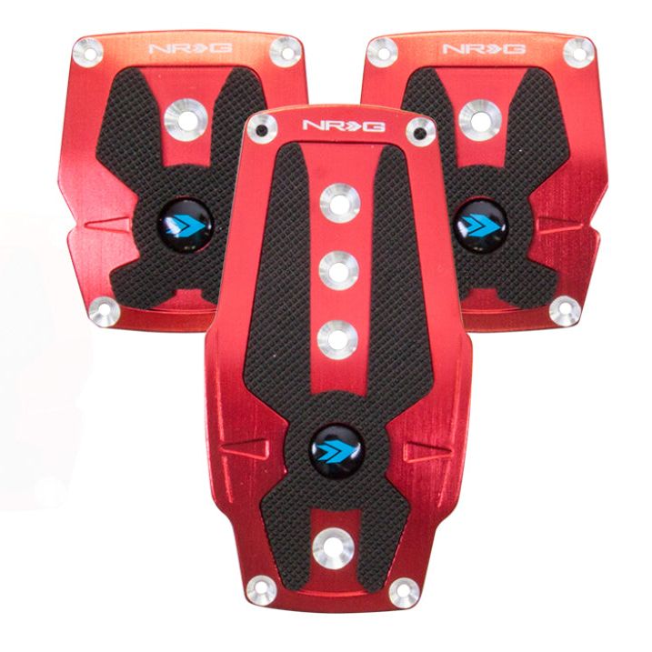 NRG Brushed Aluminum Sport Pedal M/T - Red w/Black Rubber Inserts