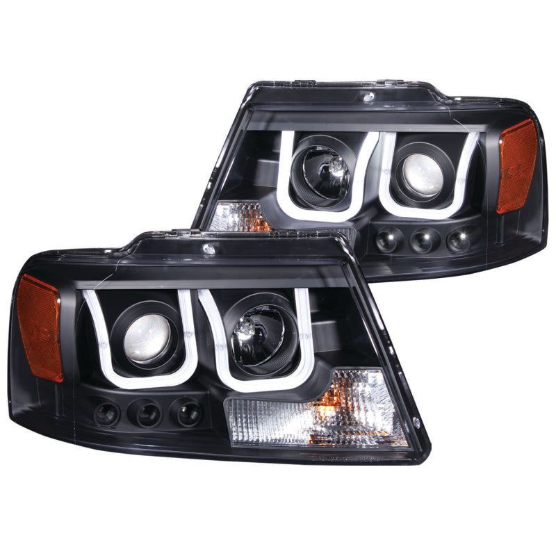 ANZO 2004-2008 Ford F-150 Projector Headlights w/ U-Bar Black-Headlights-ANZO-ANZ111288-SMINKpower Performance Parts