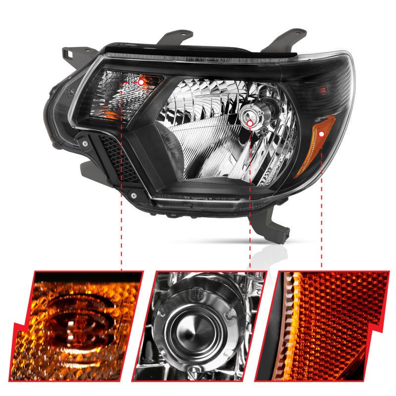 ANZO 2012-2015 Toyota Tacoma Crystal Headlights Black-Headlights-ANZO-ANZ111395-SMINKpower Performance Parts