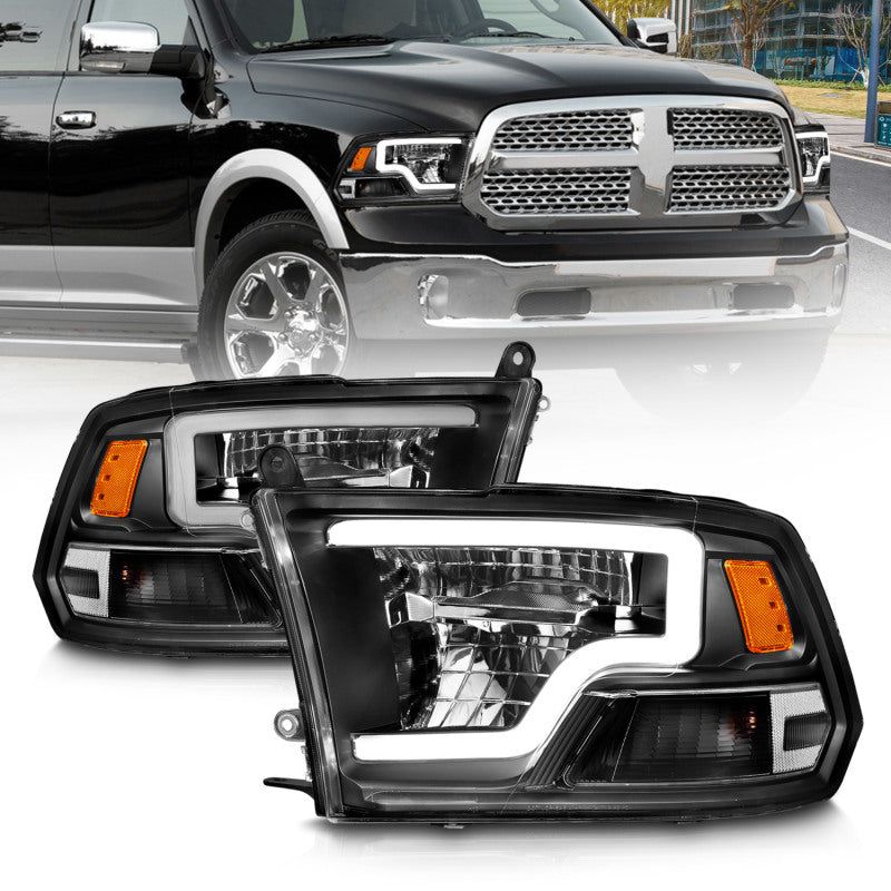 ANZO 2009-2020 Dodge Ram 1500 Full LED Square Projector Headlights w/ Chrome Housing Black Amber-Headlights-ANZO-ANZ111539-SMINKpower Performance Parts