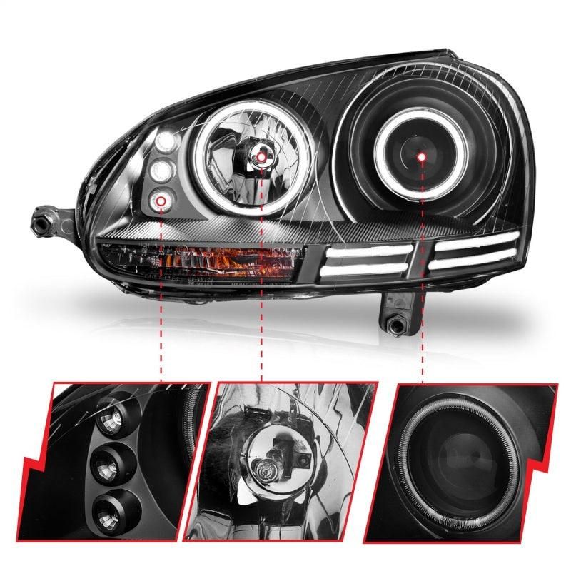 ANZO 2006-2009 Volkswagen Rabbit Projector Headlights w/ Halo Black (CCFL) - SMINKpower Performance Parts ANZ121345 ANZO